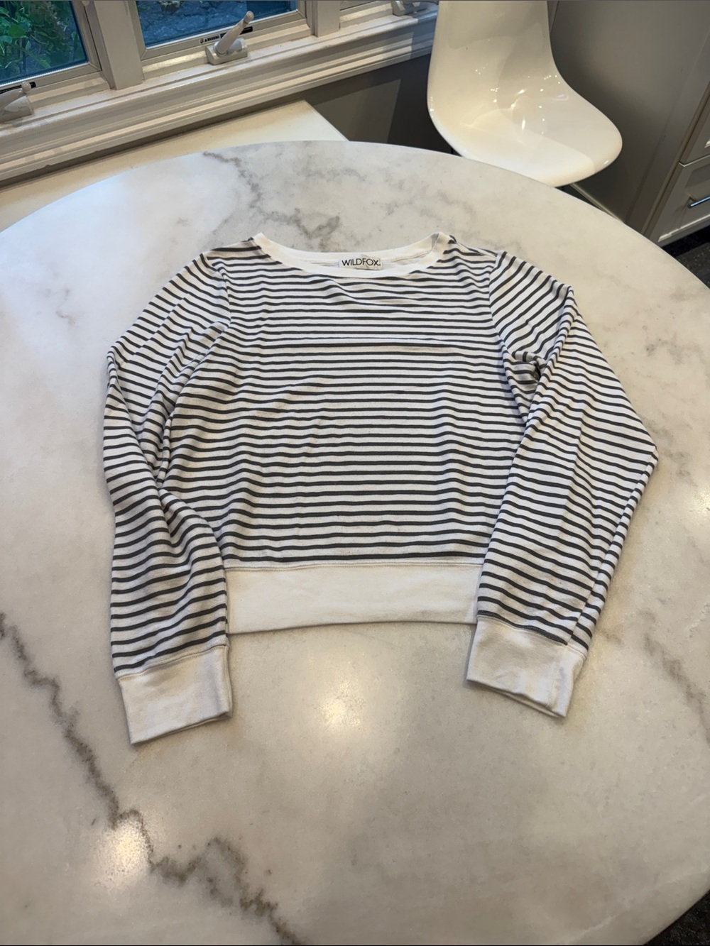 Wildfox White & charcoal Striped Sweatshirt